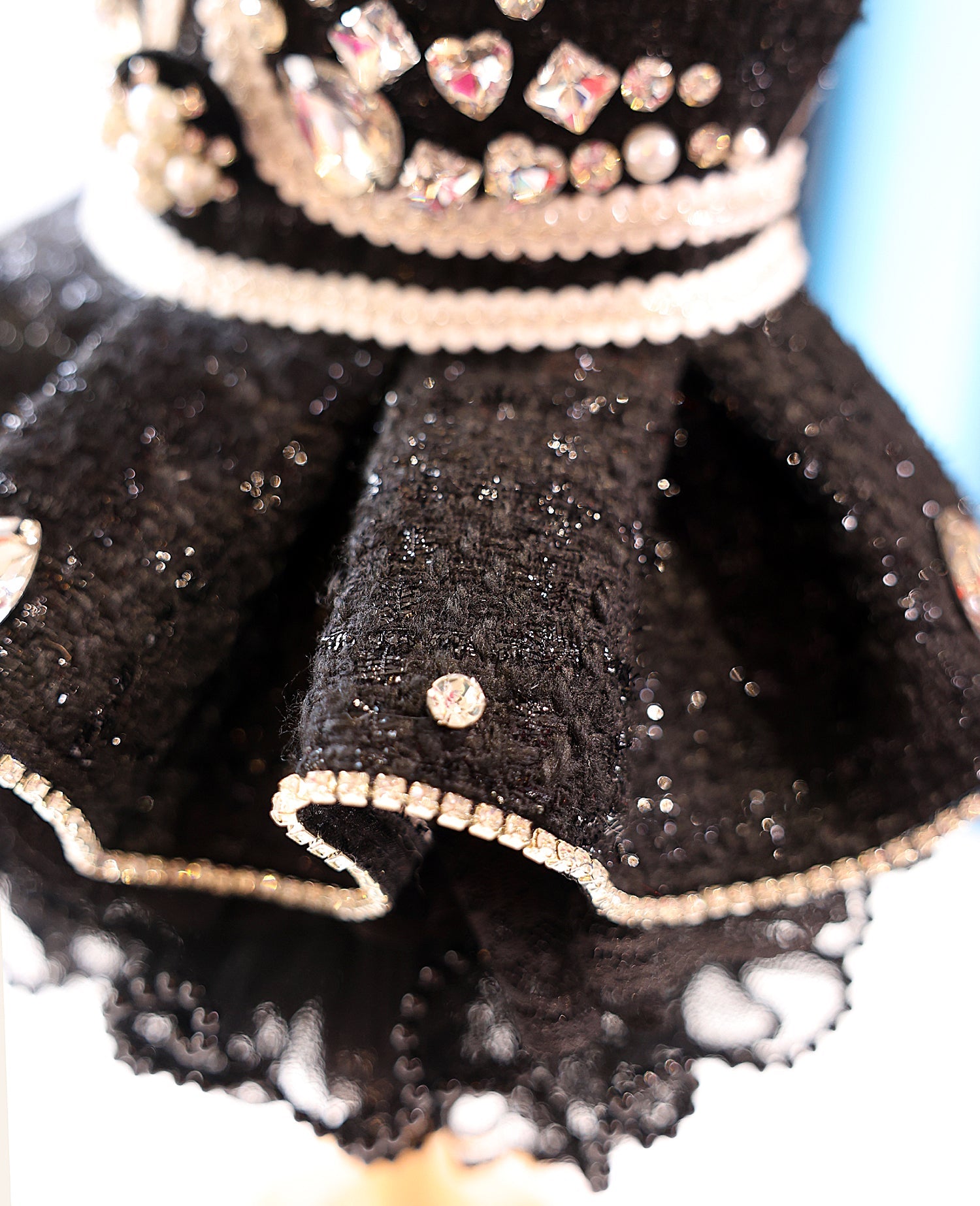 Pet Dress Black Tweed with Pearl Trim & Rhinestone Flower - Tutu Skirt