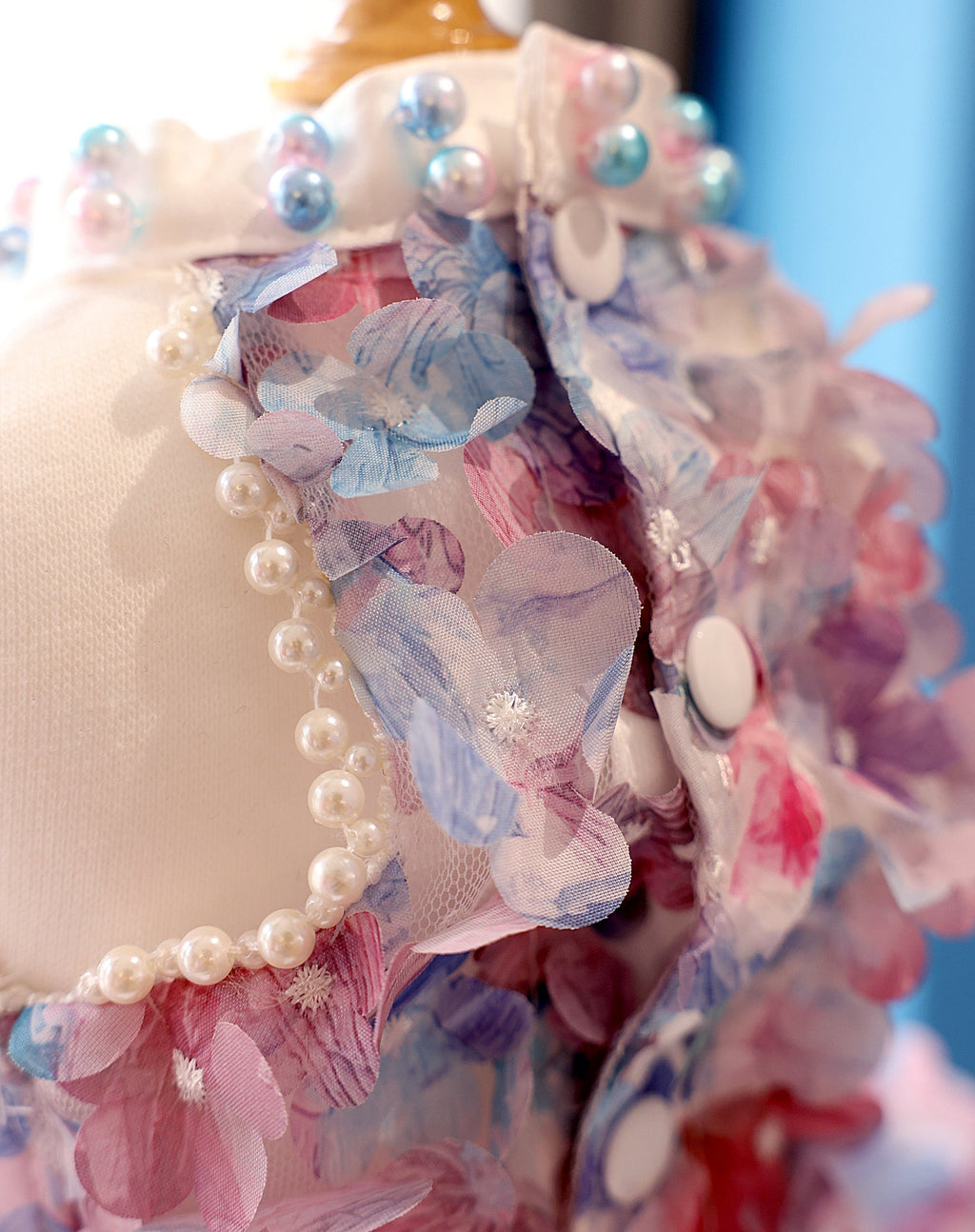 Pastel Floral Pet Dress with Pearl Collar & Lace Tutu - Party Outfit