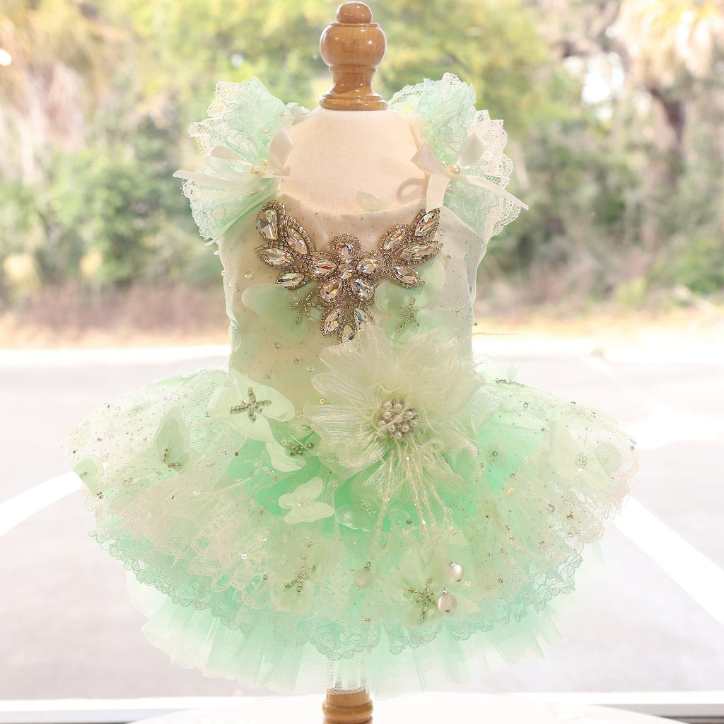 Mint Green Crystal Tulle Pet Party Dress