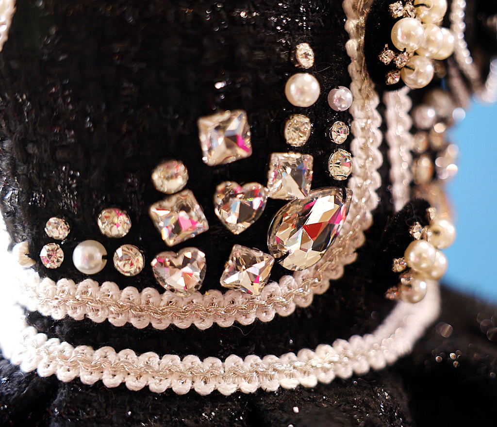 Pet Dress Black Tweed with Pearl Trim & Rhinestone Flower - Tutu Skirt