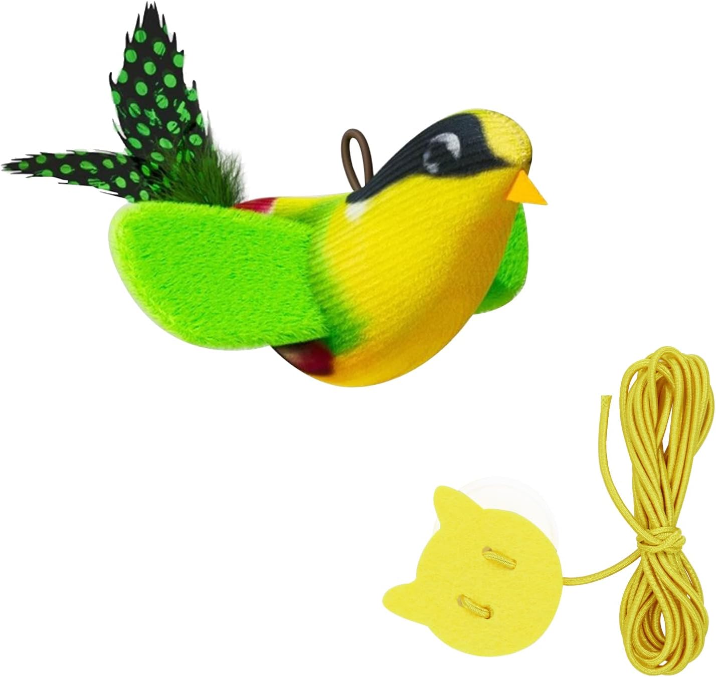 Hanging Bird Cat Toy with Elastic Cord, Suction Cup & Catnip