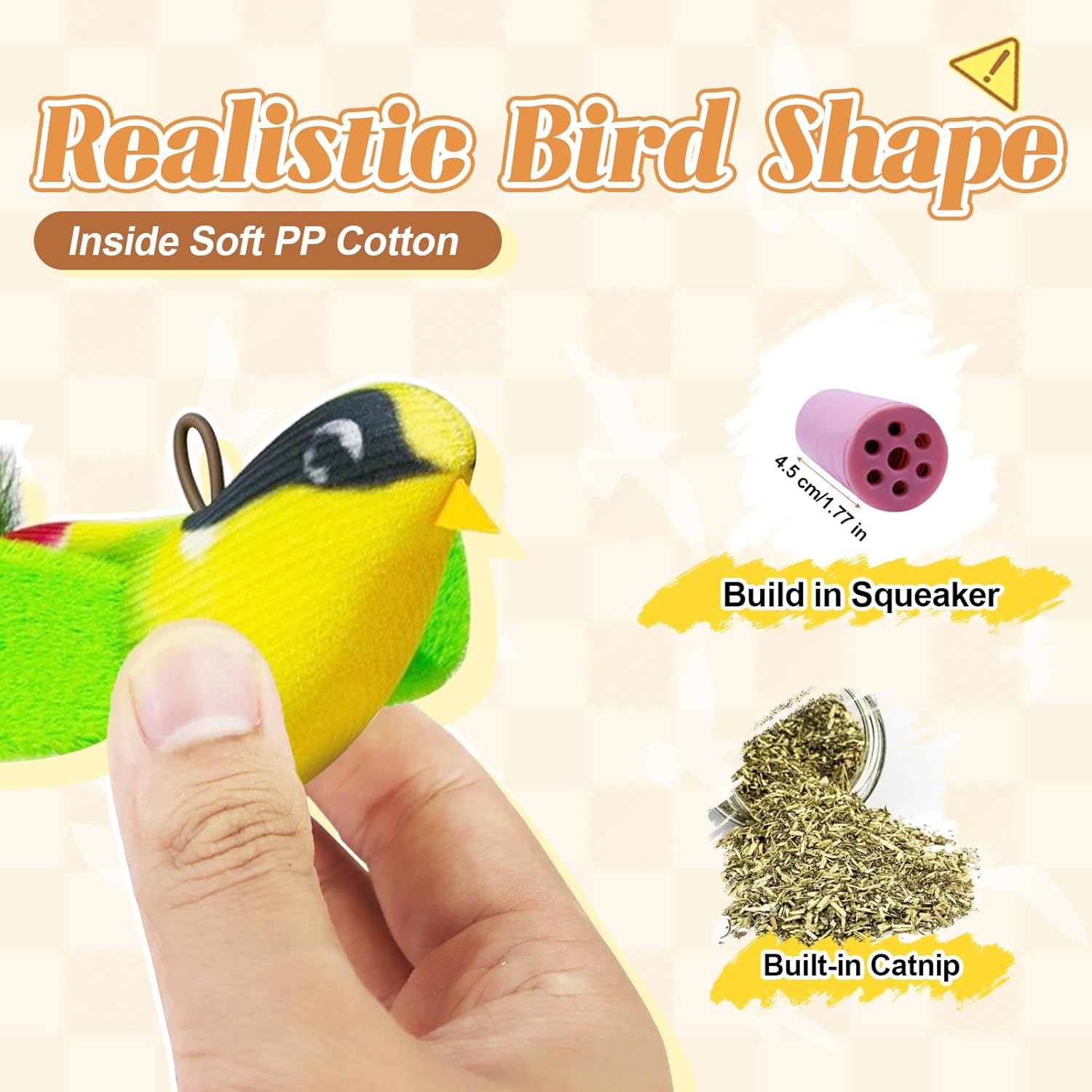 Hanging Bird Cat Toy with Elastic Cord, Suction Cup & Catnip