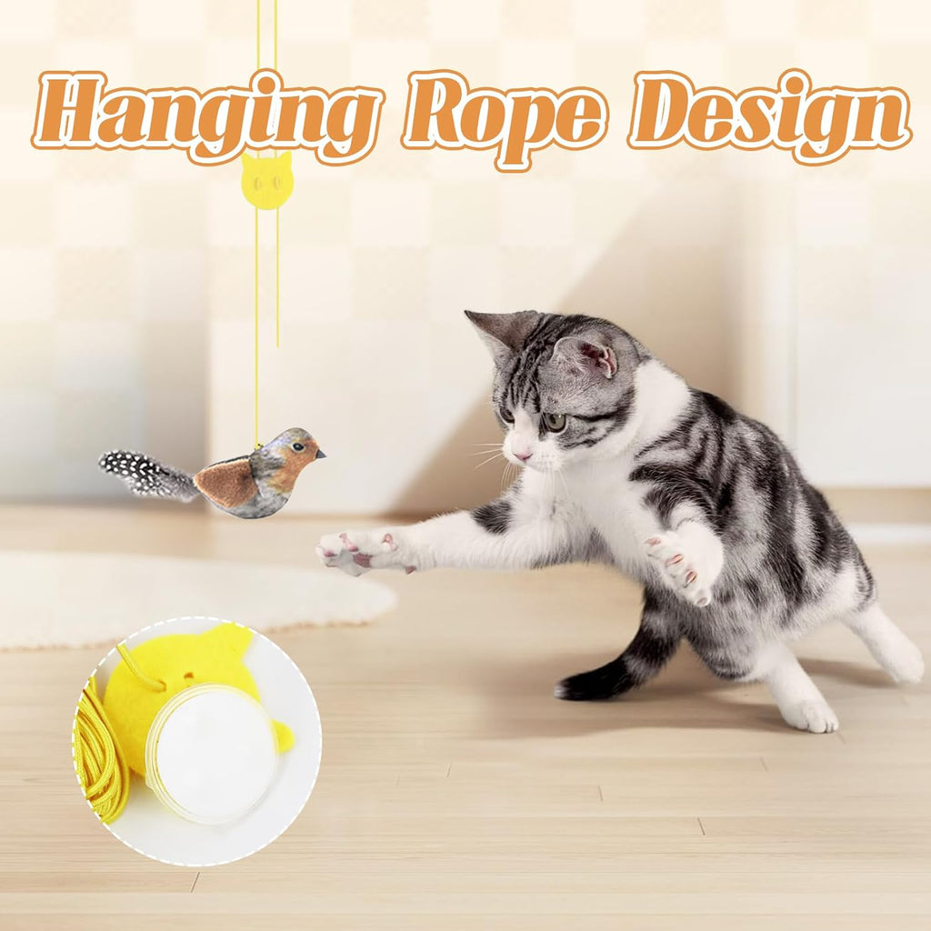 Hanging Bird Cat Toy with Elastic Cord, Suction Cup & Catnip