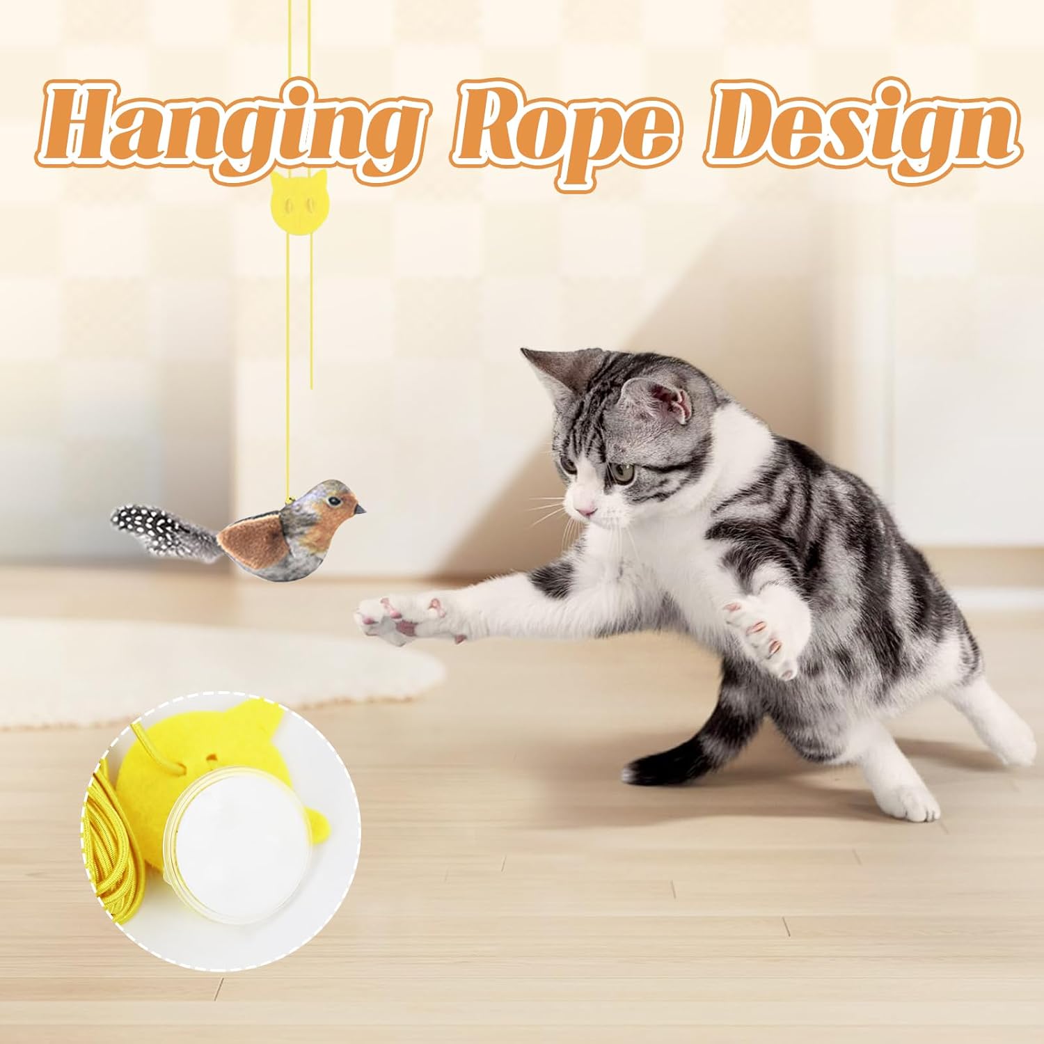 Hanging Bird Cat Toy with Elastic Cord, Suction Cup & Catnip