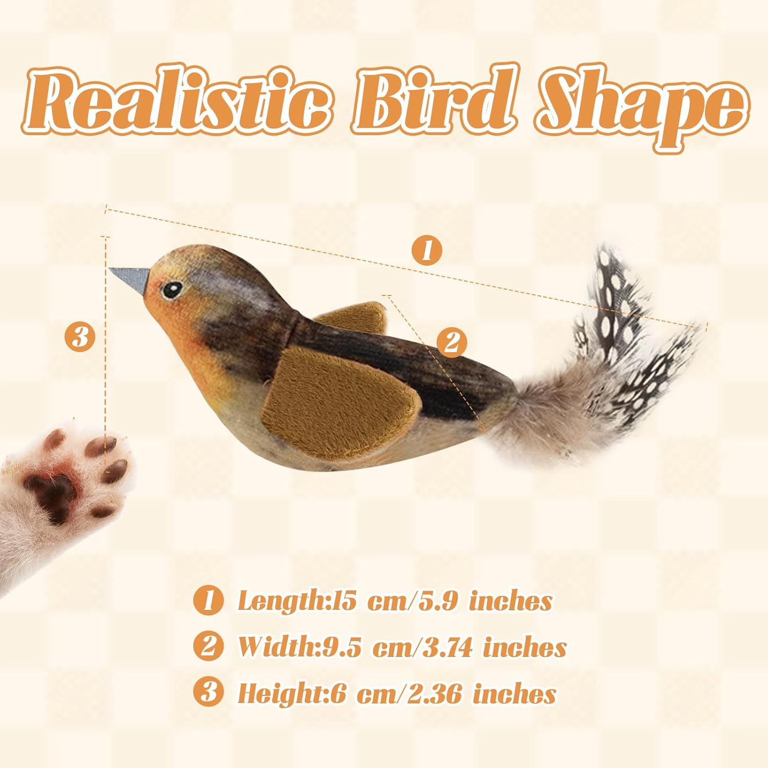 Hanging Bird Cat Toy with Elastic Cord, Suction Cup & Catnip