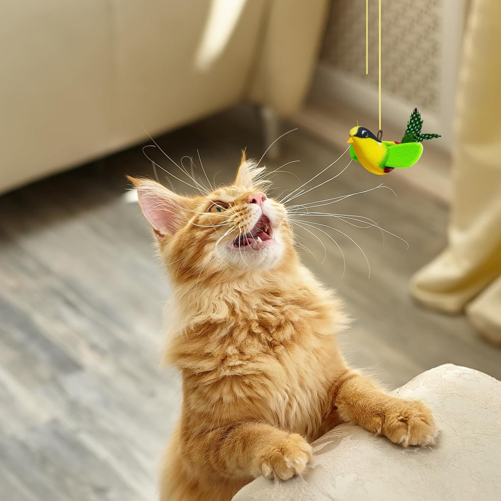 Hanging Bird Cat Toy with Elastic Cord, Suction Cup & Catnip