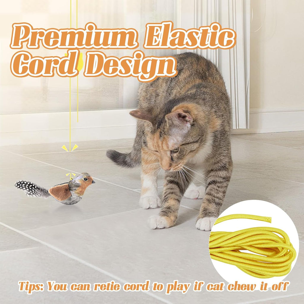 Hanging Bird Cat Toy with Elastic Cord, Suction Cup & Catnip