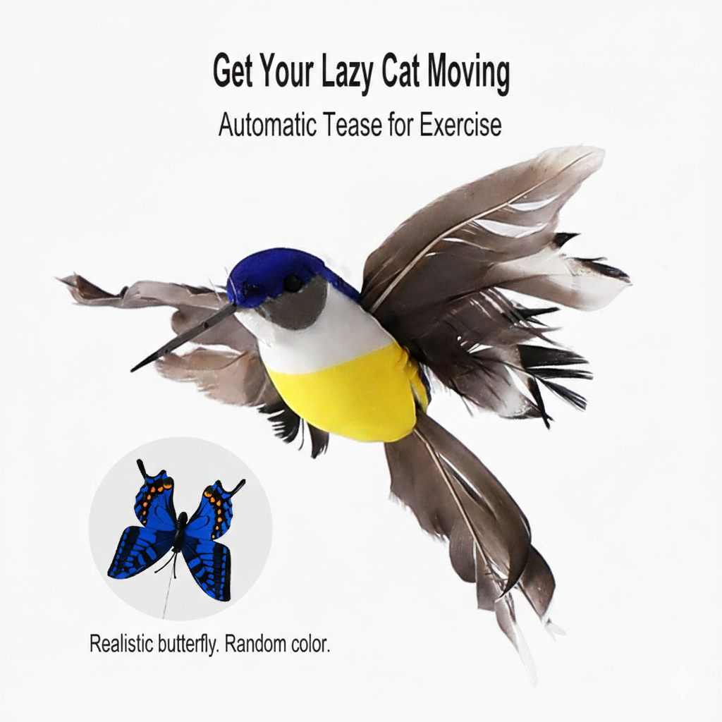 Electric Flutter-Motion Cat Toy - 360° Rotating Realistic Butterfly/Bird