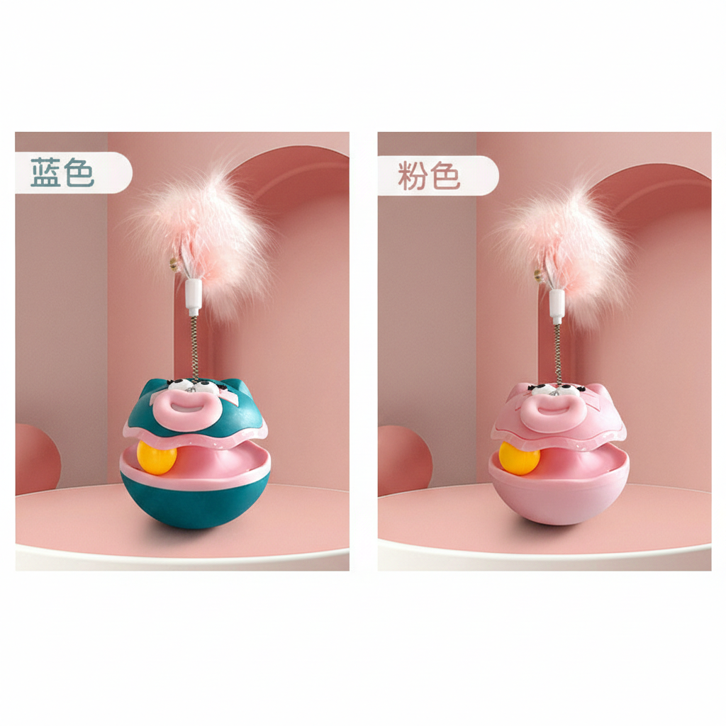 Interactive Tumbler Cat Toy with Feather Teaser & Ball - Self-Play
