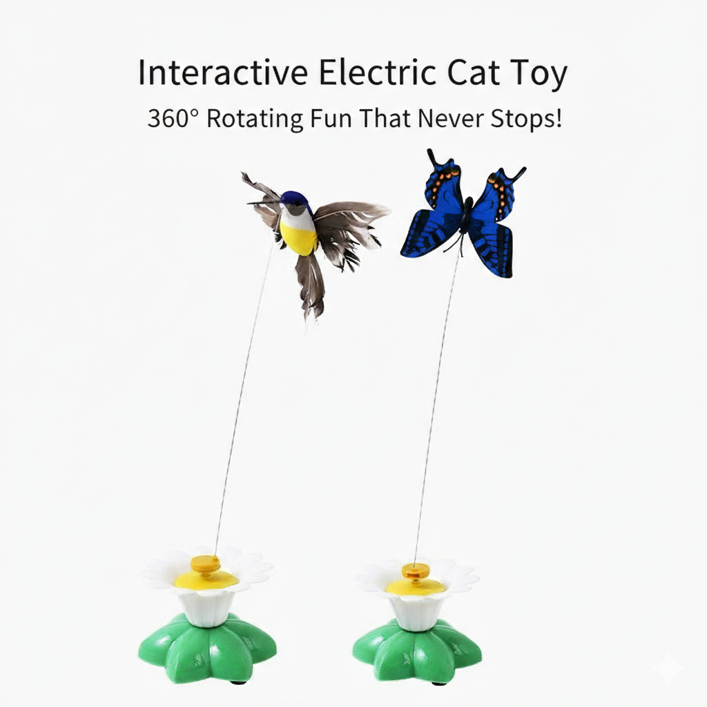 Electric Flutter-Motion Cat Toy - 360° Rotating Realistic Butterfly/Bird