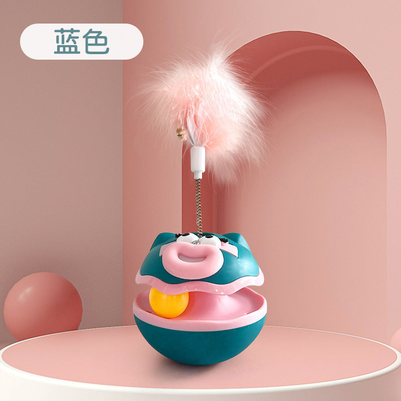 Interactive Tumbler Cat Toy with Feather Teaser & Ball - Self-Play
