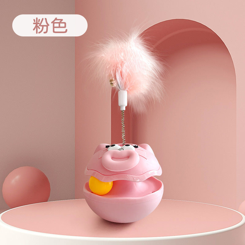 Interactive Tumbler Cat Toy with Feather Teaser & Ball - Self-Play